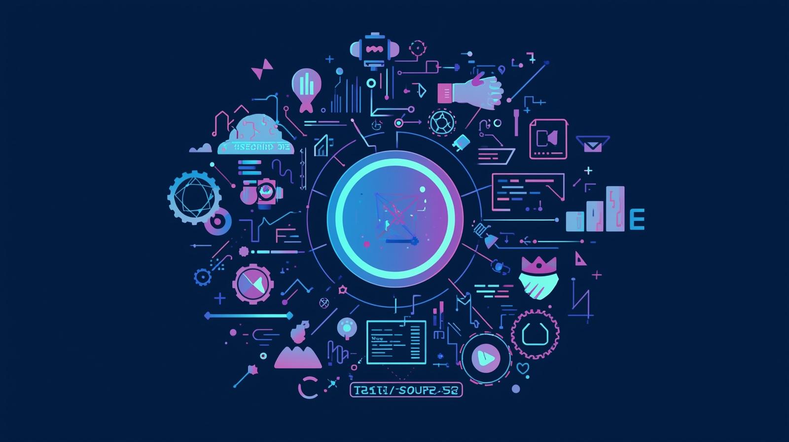 Home flat tech web design illustration for web building vector coding illustration. colors futuristic blue and purple very simpilistic (2)